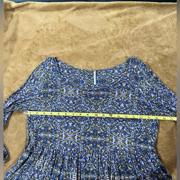 Free People Printed Peplum Top Shirt Blouse Small Swingy Casual Royal Combo - Picture 6 of 11